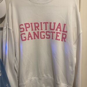 Spiritual Gangster  White sweatshirt with Pink Lettering